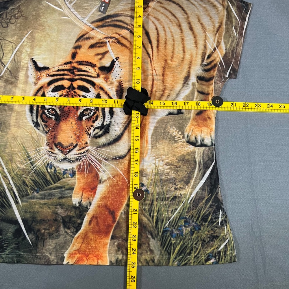 Big Bang USA Tiger Rhinestone Embellished Graphic T-Shirt Y2K Bling 00s Retro - Picture 6 of 6